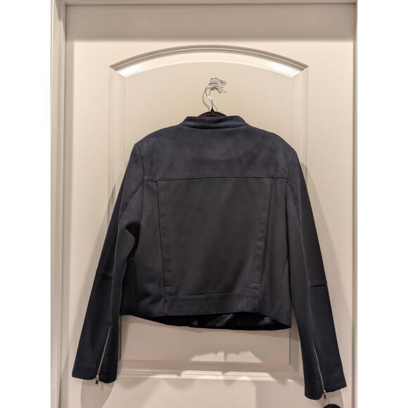 Banana Republic Navy Vegan Suede Biker Jacket with Gold Accent Zippers Large - Picture 4 of 9